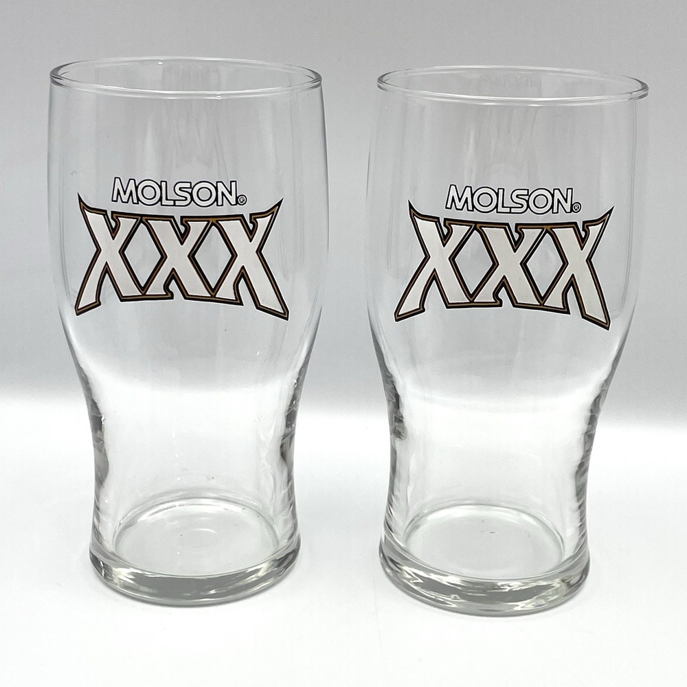 Set of 2‎ Molson XXX Beer Glasses 6¼" Tall Gold Logo Pint Barware Rare